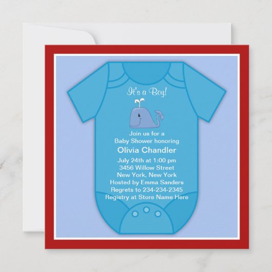 Red Blue Whale Baby shower Kaart (Voorkant)