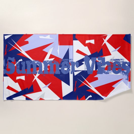 Red Blue White Abstracte Summer Vibes Beach Towel Strandlaken (Voorkant)