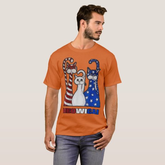 Red Blue White Cat American Flag Patriotic Plus T-shirt (Voorkant volledig)