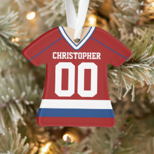 Red/Blue/White Custom Hockey Jersey Ornament