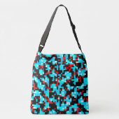 Red Blue White Pixel Abstract Patroon Crossbody Tas (Achterkant)