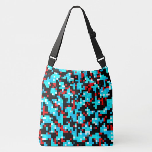 Red Blue White Pixel Abstract Patroon Crossbody Tas (Voorkant)