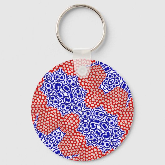 Red Blue White Polka Dot Lacy Floral Pattern Sleutelhanger (Voorkant)