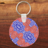 Red Blue White Polka Dot Lacy Floral Pattern Sleutelhanger (Voorkant)