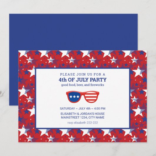 Red Blue White Stars uitnodiging (Voorkant / Achterkant)