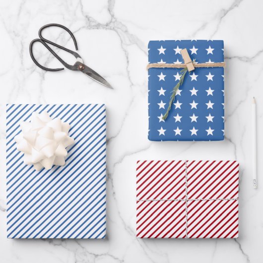 Red Blue White Stripes en Stars Patriotic Inpakpapier Vel (Voorkant)