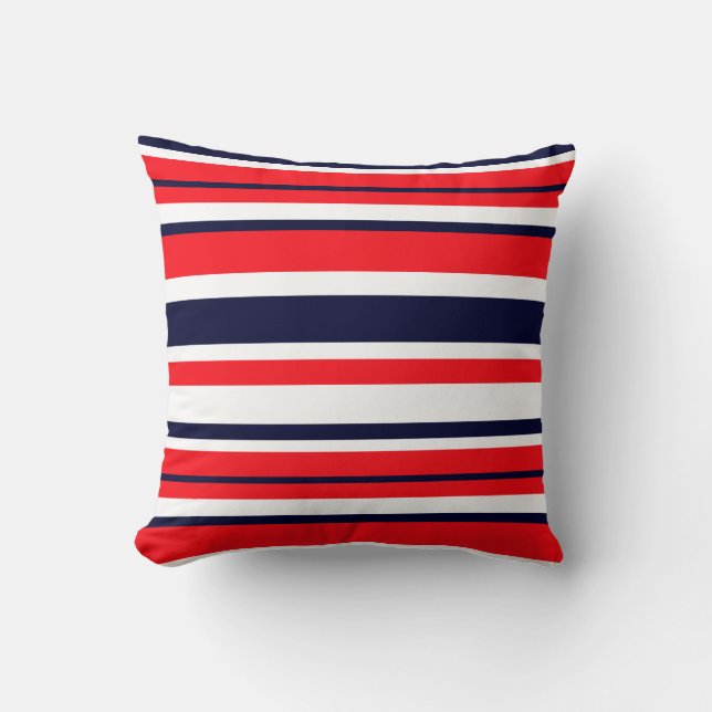 Red Blue White Stripes Sierkussen Cushion (Voorkant)