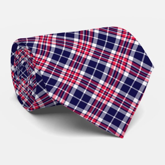 Red Blue & White Tartan Chic Stylish Pattern Stropdas (Opgerold)
