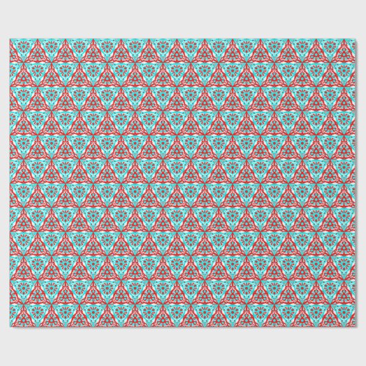 Red Blue Xmas Geometric Nordic Pattern Cadeaupapier (Vlak)