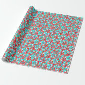 Red Blue Xmas Geometric Nordic Pattern Cadeaupapier (Uitgerold)