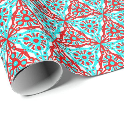 Red Blue Xmas Geometric Nordic Pattern Cadeaupapier (Rol Hoek)