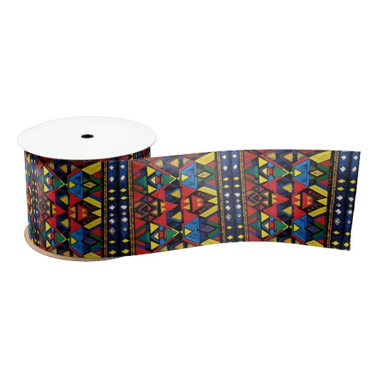 Red Blue Yellow African Pattern Satijnen Lint (Spoel)