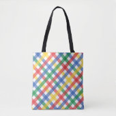 Red Blue Yellow and Green Plaid Print Tote Bag (Voorkant)