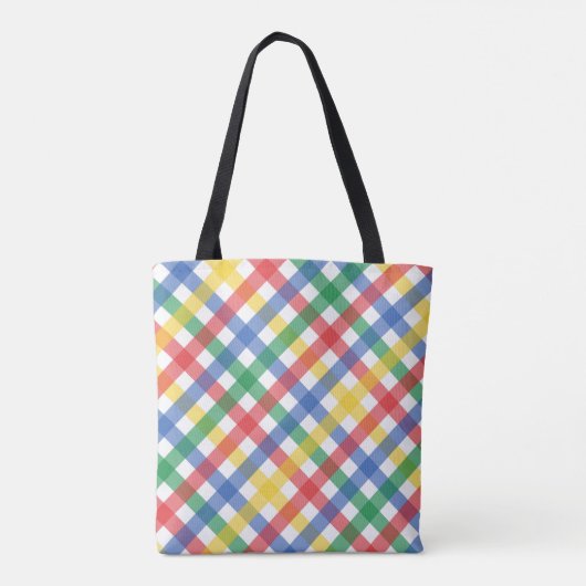 Red Blue Yellow and Green Plaid Print Tote Bag (Achterkant)