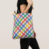Red Blue Yellow and Green Plaid Print Tote Bag (Dichtbij)