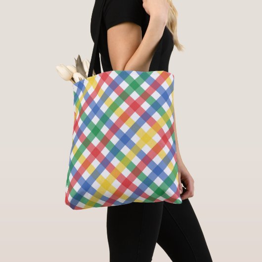 Red Blue Yellow and Green Plaid Print  Tote Bag (Dichtbij)