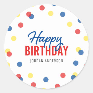 Red Blue Yellow Confetti Happy Birthday Ronde Sticker