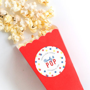 Red Blue Yellow Confetti Ready to Pop Baby shower Ronde Sticker