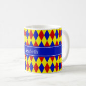 Red Blue Yellow Harlequin Royal Ribbon Monogram Koffiemok (Voorkant rechts)