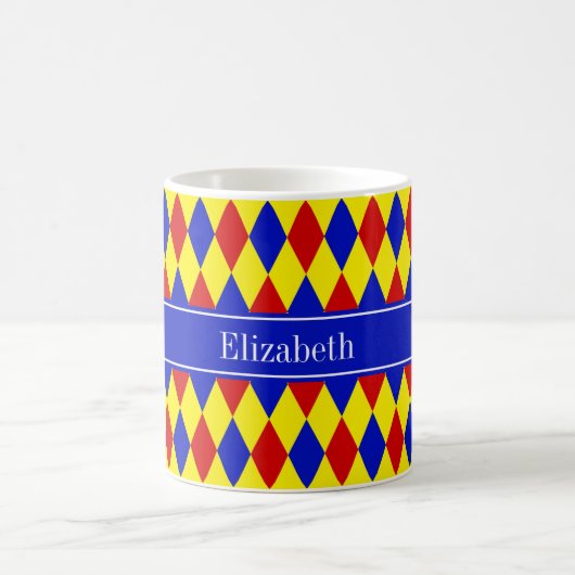 Red Blue Yellow Harlequin Royal Ribbon Monogram Koffiemok (Center)