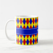 Red Blue Yellow Harlequin Royal Ribbon Monogram Koffiemok (Links)