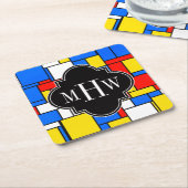 Red Blue Yellow Mondrian Blk Quatrefoil 3 Monogram Kartonnen Onderzetters (Schuin)