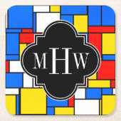 Red Blue Yellow Mondrian Blk Quatrefoil 3 Monogram Kartonnen Onderzetters (Voorkant)
