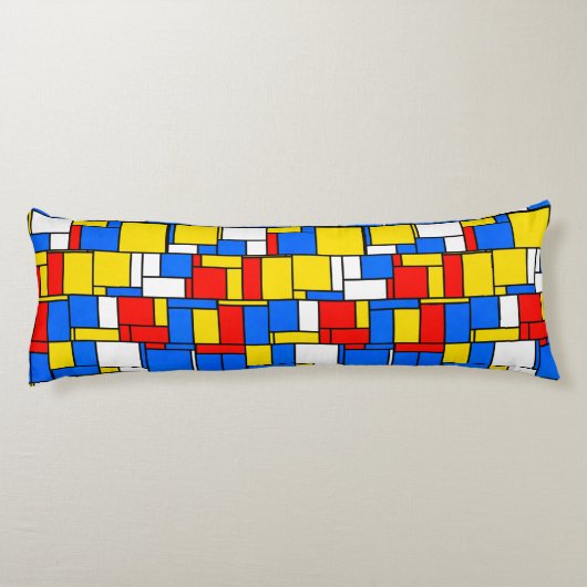 Red Blue Yellow Mondrian Blk Quatrefoil 3 Monogram Lichaamskussen (Achterkant)