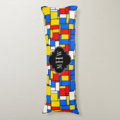 Red Blue Yellow Mondrian Blk Quatrefoil 3 Monogram Lichaamskussen (Voorkant Verticaal)