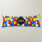 Red Blue Yellow Mondrian Blk Quatrefoil 3 Monogram Lichaamskussen (Voorkant)