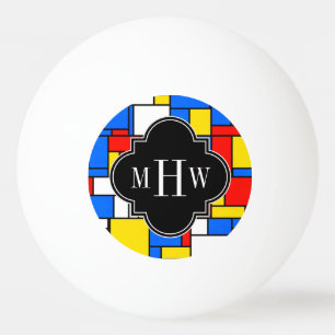 Red Blue Yellow Mondrian Blk Quatrefoil 3 Monogram Pingpongbal