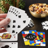 Red Blue Yellow Mondrian Blk Quatrefoil 3 Monogram Pokerkaarten (Insitu)