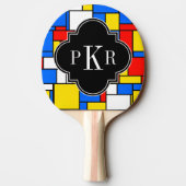 Red Blue Yellow Mondrian Blk Quatrefoil 3 Monogram Tafeltennisbatje (Achterkant)