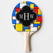 Red Blue Yellow Mondrian Blk Quatrefoil 3 Monogram Tafeltennisbatje (Voorkant)