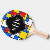 Red Blue Yellow Mondrian Blk Quatrefoil 3 Monogram Tafeltennisbatje (Zijkant)