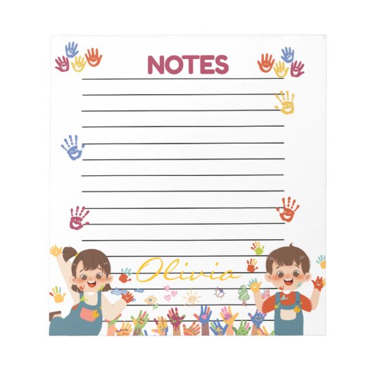 Red Blue Yellow Playful Kids Personalized Notepad Notitieblok (Voorkant)
