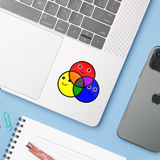 Red Blue Yellow Primary Colors Sticker (Laptop met iPhone)