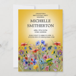 Red Blue Yellow Wildbloemen 90th Birthday Kaart