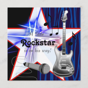 Red Blue Zebra Rockstar Baby Boy Shower Kaart