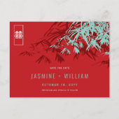 Red Blue Zen Bamboo Chinees huwelijk bewaart de da Aankondigingskaart (Voorkant)