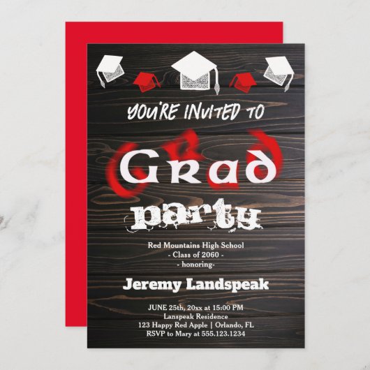 Red Blurry Text voor Afstuderen House Party Kaart (Voorkant / Achterkant)