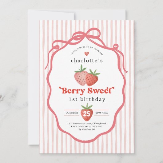 Red Blush Aardbei Berry Sweet 1st Verjaardag Kaart (Voorkant)