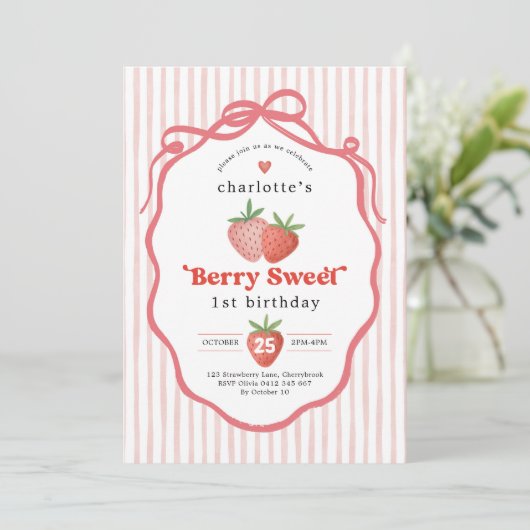 Red Blush Aardbei Berry Sweet 1st Verjaardag Kaart (Staand voorkant)