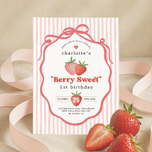 Red Blush Aardbei Berry Sweet 1st Verjaardag Kaart