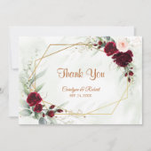 Red Blush Bourgogne Gold Geometric Greenery Weddin Bedankkaart (Voorkant)