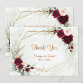 Red Blush Bourgogne Gold Geometric Greenery Weddin Bedankkaart (Voorkant / Achterkant)