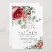 Red Blush Burgundy Greenery  Elegant Wedding Kaart (Voorkant / Achterkant)