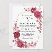 Red Blush en Gold Geometric Greenery Wedding Invi Kaart (Voorkant)