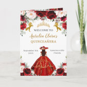 Red Blush Floral Charro Quinceañera Bestellen Even Programma (Voorkant)