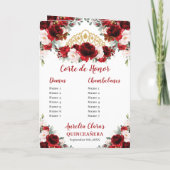 Red Blush Floral Gold Quinceañera Evenementenvolgo Programma (Achterkant)
